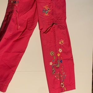 Johnny Was Los Angeles Pink Embroidered Cargo Pant- sz Small